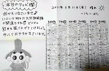 2011年3月11日のテレビ欄