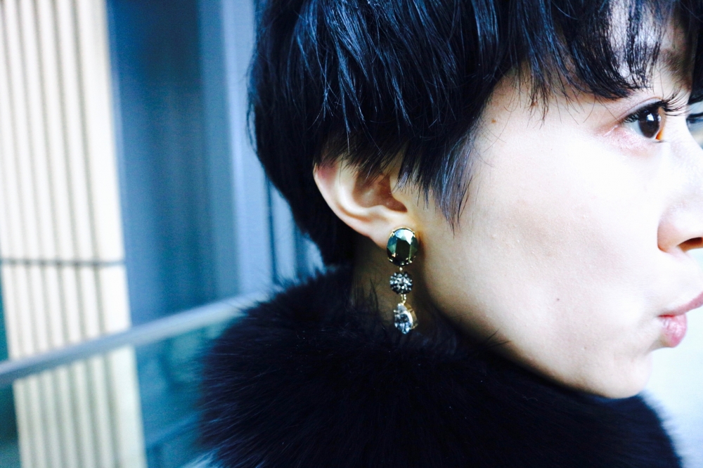 【JULICA ジュリカ】swarovski earrings-debut! スワロフスキーイヤリング「デビュー!」六本木ミッドタウン檜町公園にて。