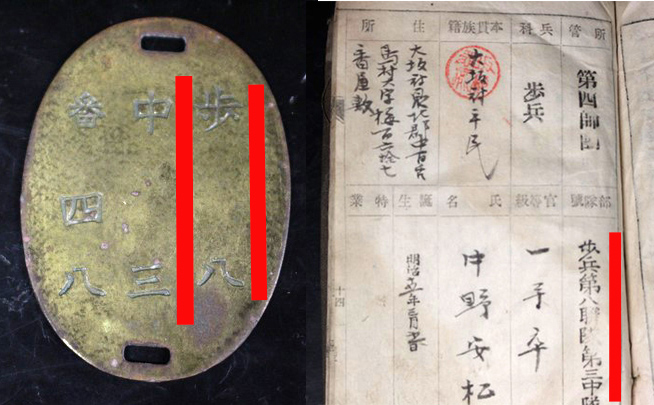 奇跡的!?連隊番号中隊番号合致 日本陸軍認識票&軍隊手帳 奇跡的!?連隊番号中隊番号合致 日本陸軍認識票&軍隊手帳