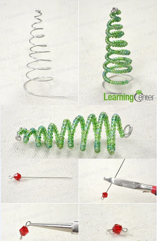 シードビーズとワイヤーのクリスマスツリーのイヤリングのデザイン Pandahall