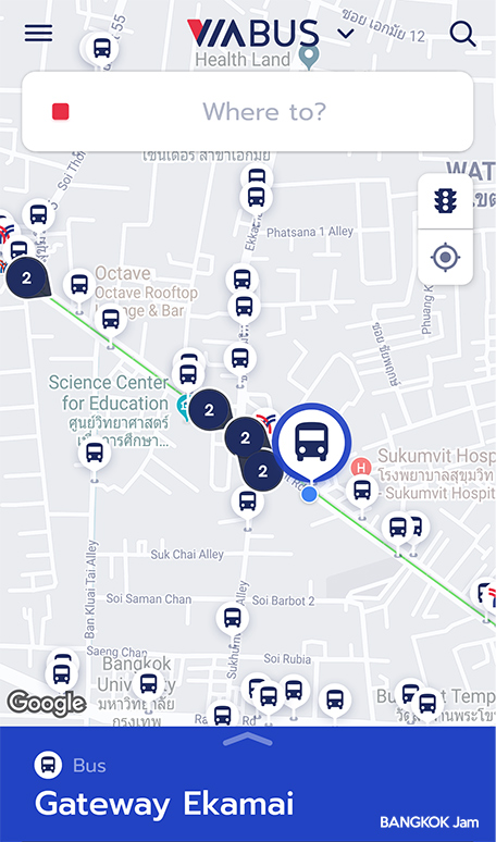 バンコク バスマップ アプリ VIA BUS バス ルート 路線 バス停 検索 タイ
