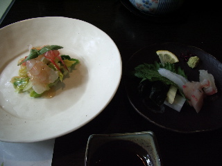 緑風の膳(先付とお刺身)