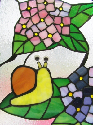 紫陽花と虹のパネル Tさん ステンドグラス教室 生徒さん作品 | まりね通信