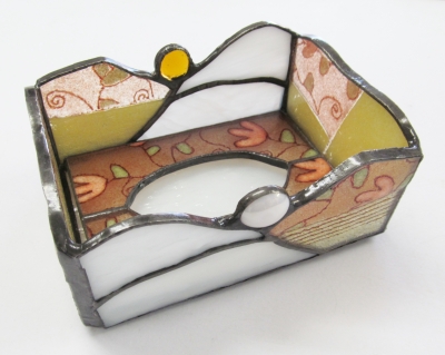 ティシュボックス ピンクのハナミズキ ステンドグラス オブジェ