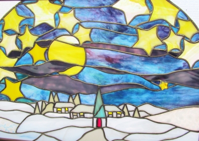 星空と雪の風景 Mさん ステンドグラス教室 生徒さん作品 | まりね通信