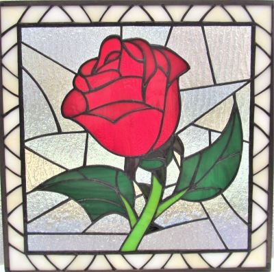 Ａ-1 ハンドメイド 赤い薔薇 ステンドグラスのパネル 型板ガラス 