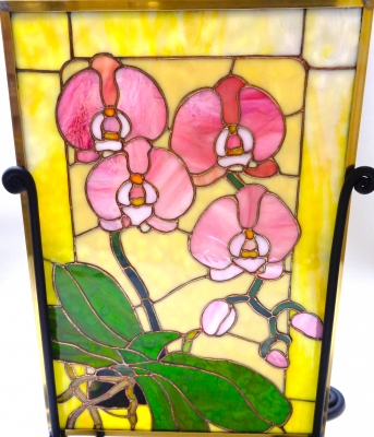 ステンドグラス　ランプ　胡蝶蘭　ハンドメイド 胡蝶蘭のステンドグラス　完成　納品前