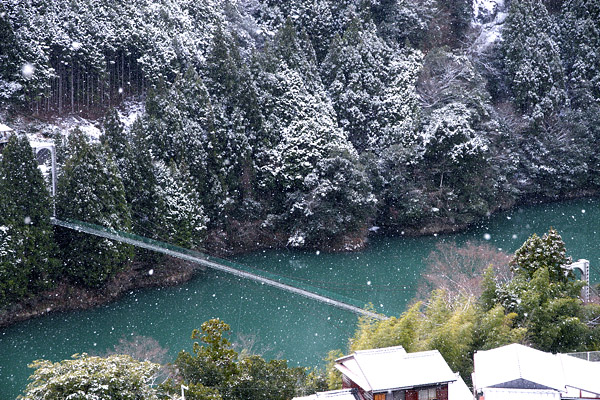 雪の猿飼吊り橋