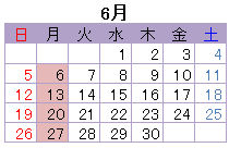 営業カレンダー6月