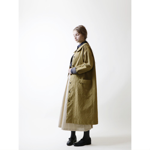 magali コットンリネンフラットカラーコートブルー