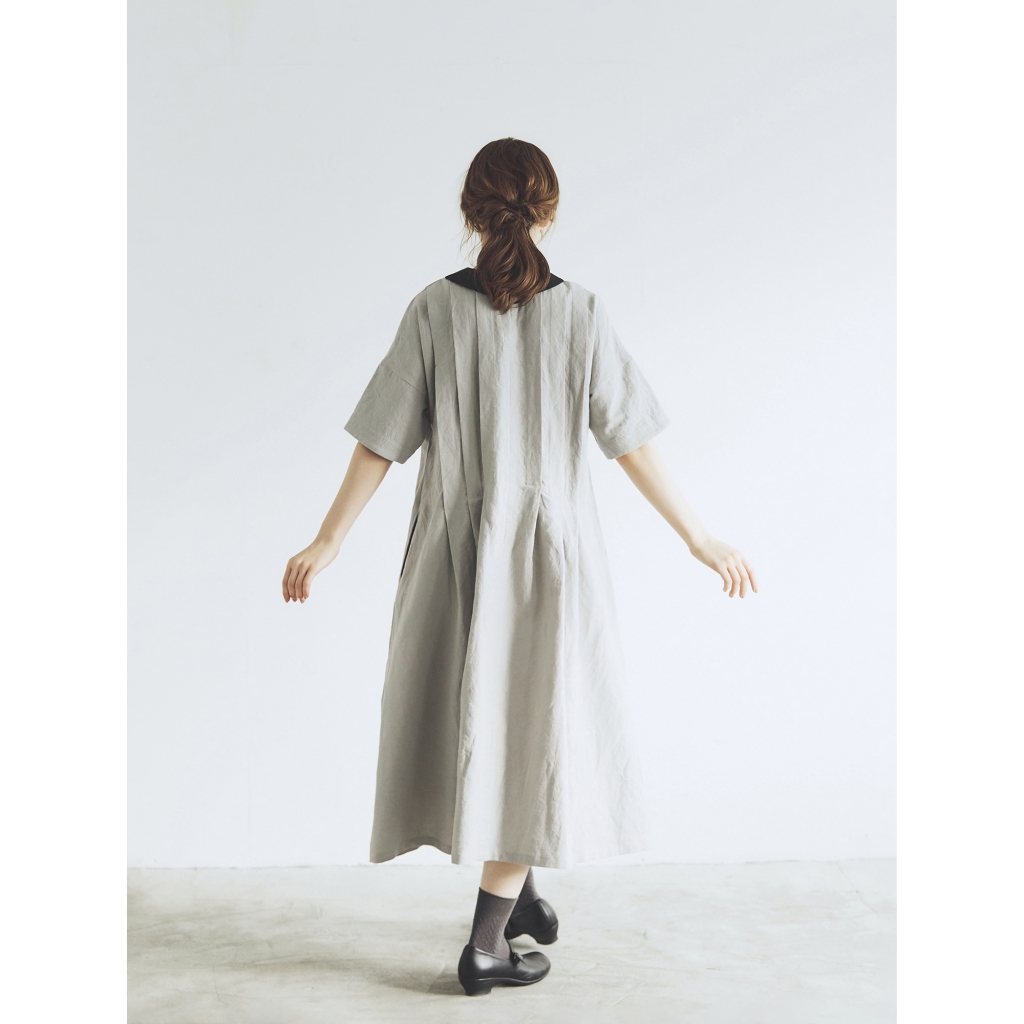 まもなく終了【極美品】MAGALIアイリッシュリネン＆コットン・タックワンピース OP145BK アイリッシュリネン＆コットン・ワンピース／ブラック