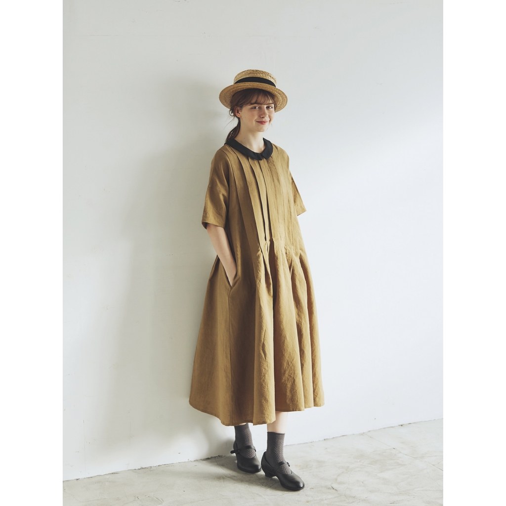 まもなく終了【極美品】MAGALIアイリッシュリネン＆コットン・タックワンピース MAGALI｜アイリッシュリネン&コットン タックワンピース