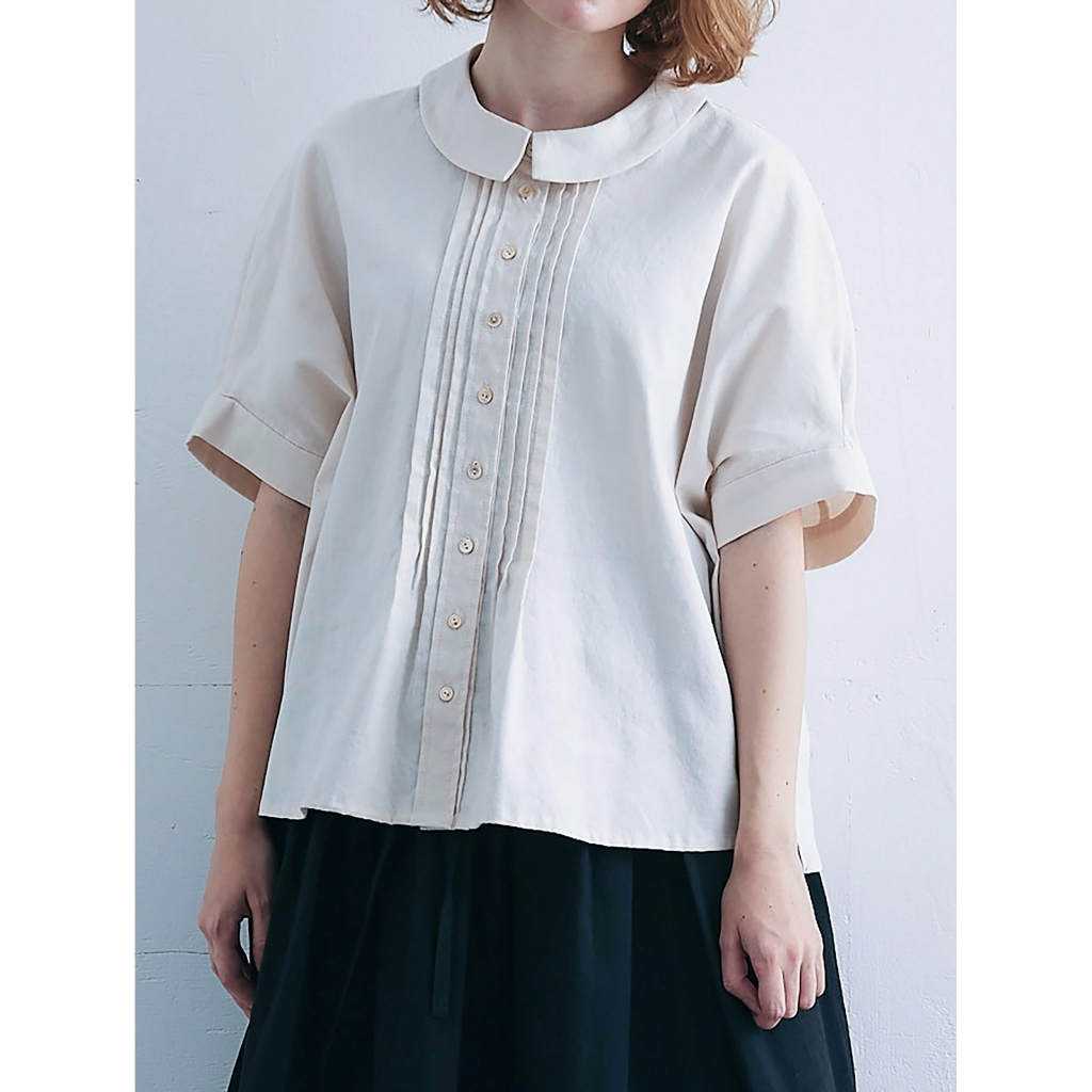 MAGALI フレンチリネン・コットン・ピンタックブラウス | shironeko