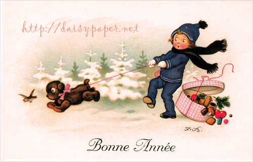 フランス製ポストカード【DAISY】France、クリスマスカード、ノエル、フリッツ・バウムガルテン、Ludom、POST CARD、Christmas、Xmas、犬