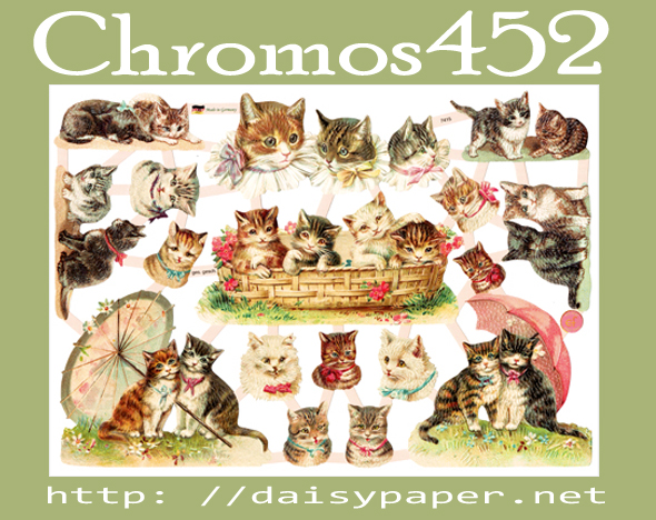 ドイツ製 クロモス【DAISY】CHROMOS、chromos、グランツビルダー、ドイツ、Germany、猫、ねこ、CATS、ネコ、パラソルと猫、スクラップピクチャー、デコパージュ