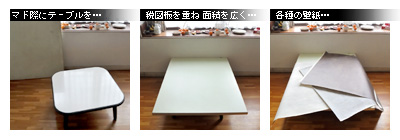 かなりピンボケ 布づかいで背景を組む