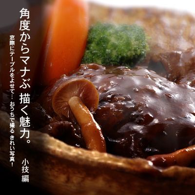かなりピンボケ アングルによる ハンバーグのテカり