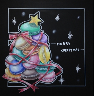 チョークアートとクリスマスとマカロン
