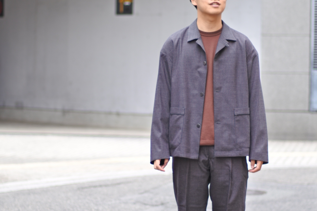 Phlannèl】Winter Stripe French Sleeping Jacket Gray×Red | theater 