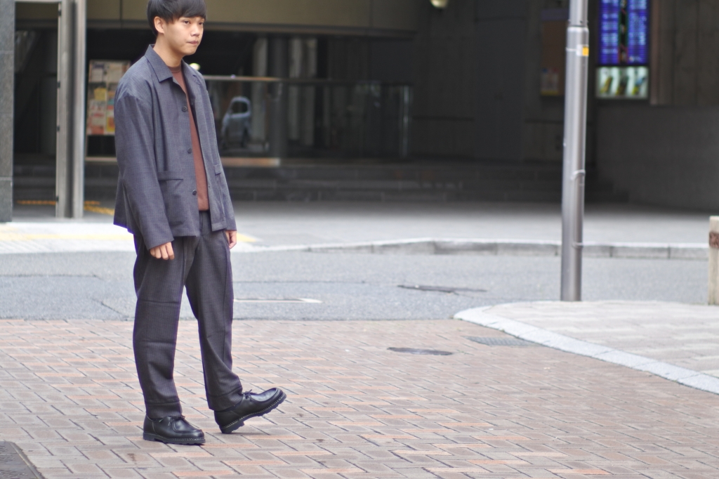 Phlannèl】Winter Stripe French Sleeping Jacket Gray×Red | theater