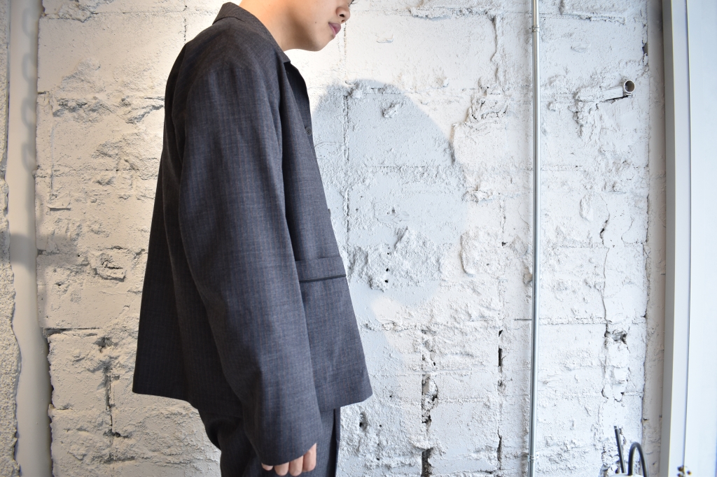 Phlannèl】Winter Stripe French Sleeping Jacket Gray×Red | theater 