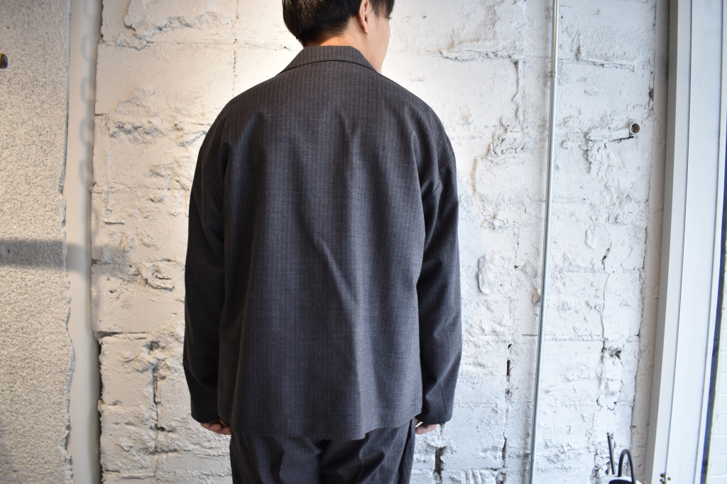 Phlannèl】Winter Stripe French Sleeping Jacket Gray×Red | theater 