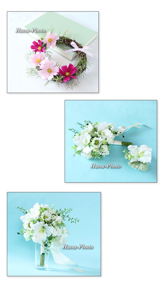 コスモス こすもす 秋桜 リース ブーケ ウェディングブーケ ブライダルブーケ カトレア 紫陽花 あじさい アジサイ アネモネ 白 ピンク 秋 ブライダルブーケ 純白 上品 優雅