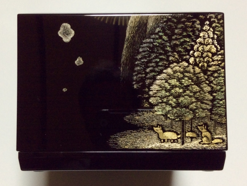 輪島塗　漆塗　金箔塗り　  額縁付属　三日月と一本木一本木