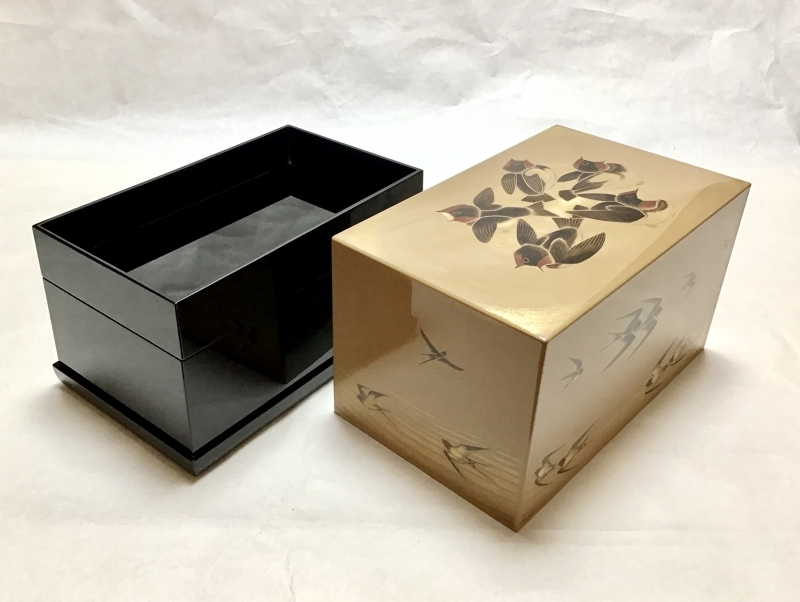 塩多政喜作 沈金箱「叫号」(ちんきんばこ「きょうごう」）縦23.0