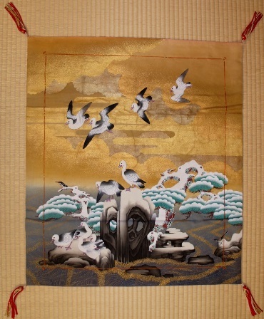 話題の人気 当家元所有「雪汀水禽図屏風（せっていすいきんずびょうぶ 絵画
