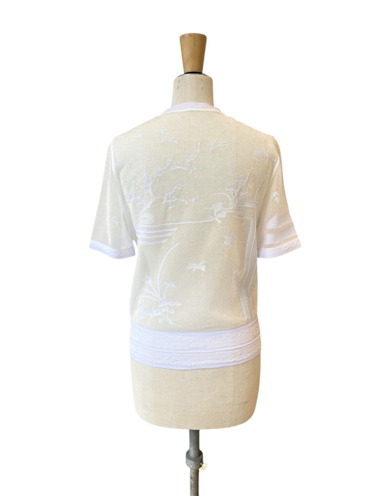 新品 mame kurogouchi マメ 25SS螺鈿 半袖 シアー トップス レディース】Nature Pattern Sheer Knitted Crew Neck Top