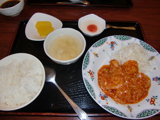芝エビのチリソース定食