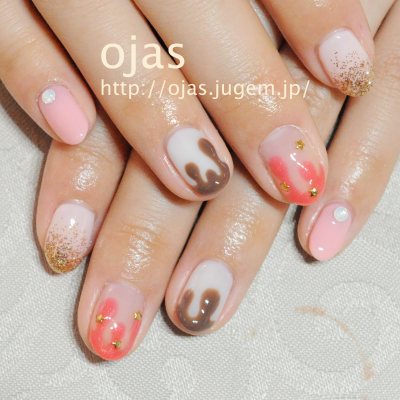 バレンタインネイル。valentines nail。ふなっしーも親指にいます。流行のネイルやキャラクターネイルも京都ネイルサロンojas