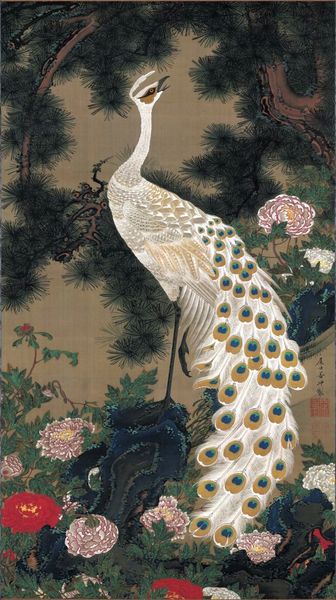双鶏図 紫陽花 動植綵絵 伊藤若冲 久 2734 在銘 粉彩漢詩