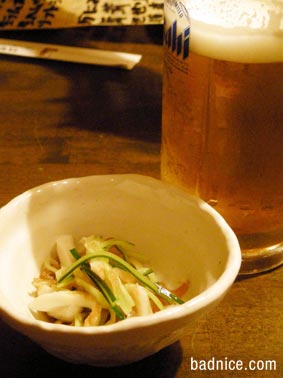 かけはしのお通しとビール