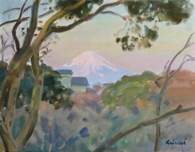 朝の富士さん。まだほのかに赤く染まっています。