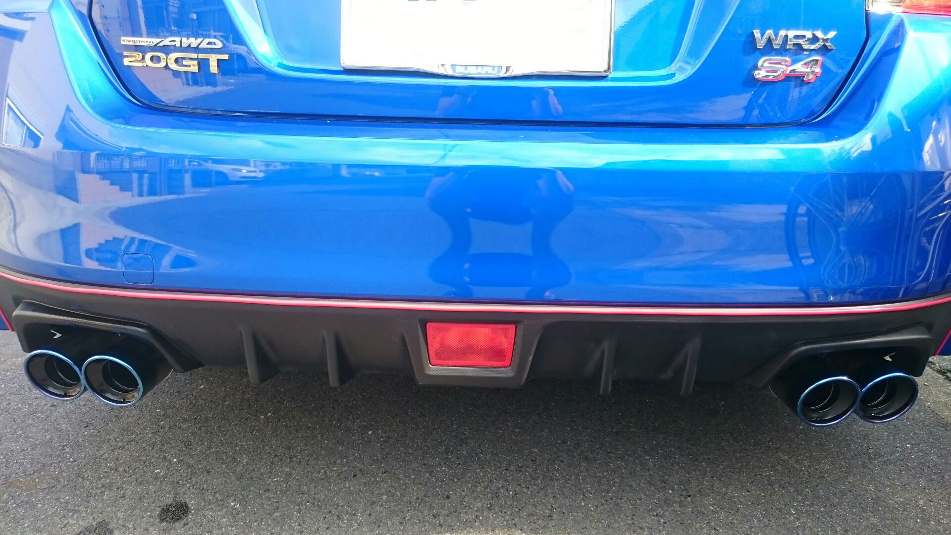 WRX STI/S4 マフラーカッター 90mm ブルー 耐熱黒 4本 VAB/VAG
