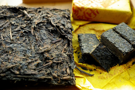 昆明老方磚92年と雅安蔵茶金尖芽細08年