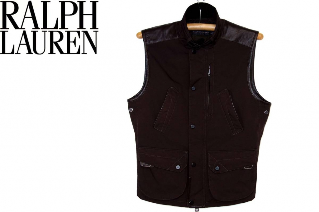 ラルフローレンRALPHLAURENイタリア製部分レザー中綿ベストダウンジャケット系