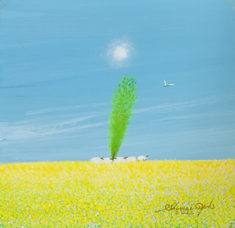 葉祥明　　原画　　(水彩画) アートグラフ【森の中のジェイク】42角サイズ - 葉祥明美術館