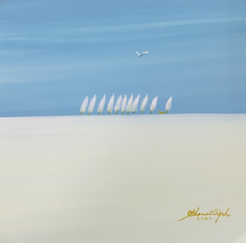 柔らかい 葉祥明 アクリルジグレー 月夜のサイクリスト アクリル