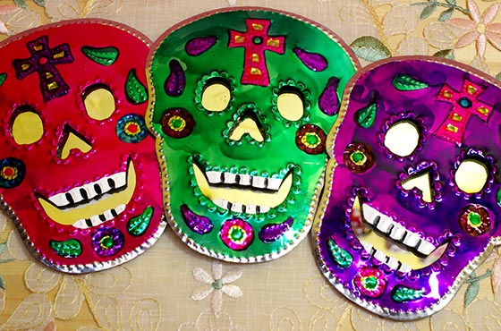 インテリア ミラー メキシカンスカル メキシコ雑貨 ブリキ かがみ スカル ドクロ ガイコツ