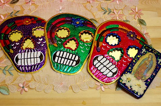 インテリア ミラー メキシカンスカル メキシコ雑貨 ブリキ かがみ スカル ドクロ ガイコツ