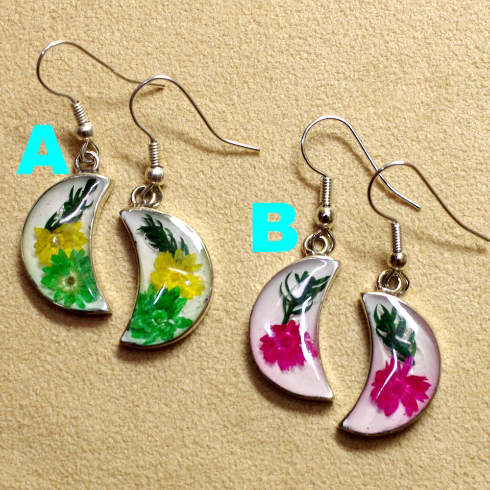 メキシコ アクセサリー ピアス イヤリング 生花 押し花 フラワー エスニック お花入り お花 レトロ 手作り ハンドメイド