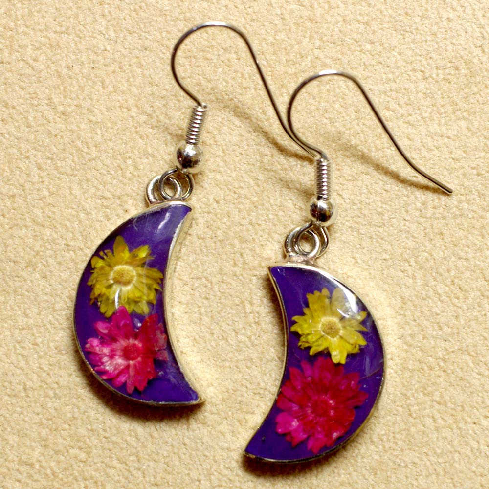 メキシコ アクセサリー ピアス イヤリング 生花 押し花 フラワー エスニック お花入り お花 レトロ 手作り ハンドメイド