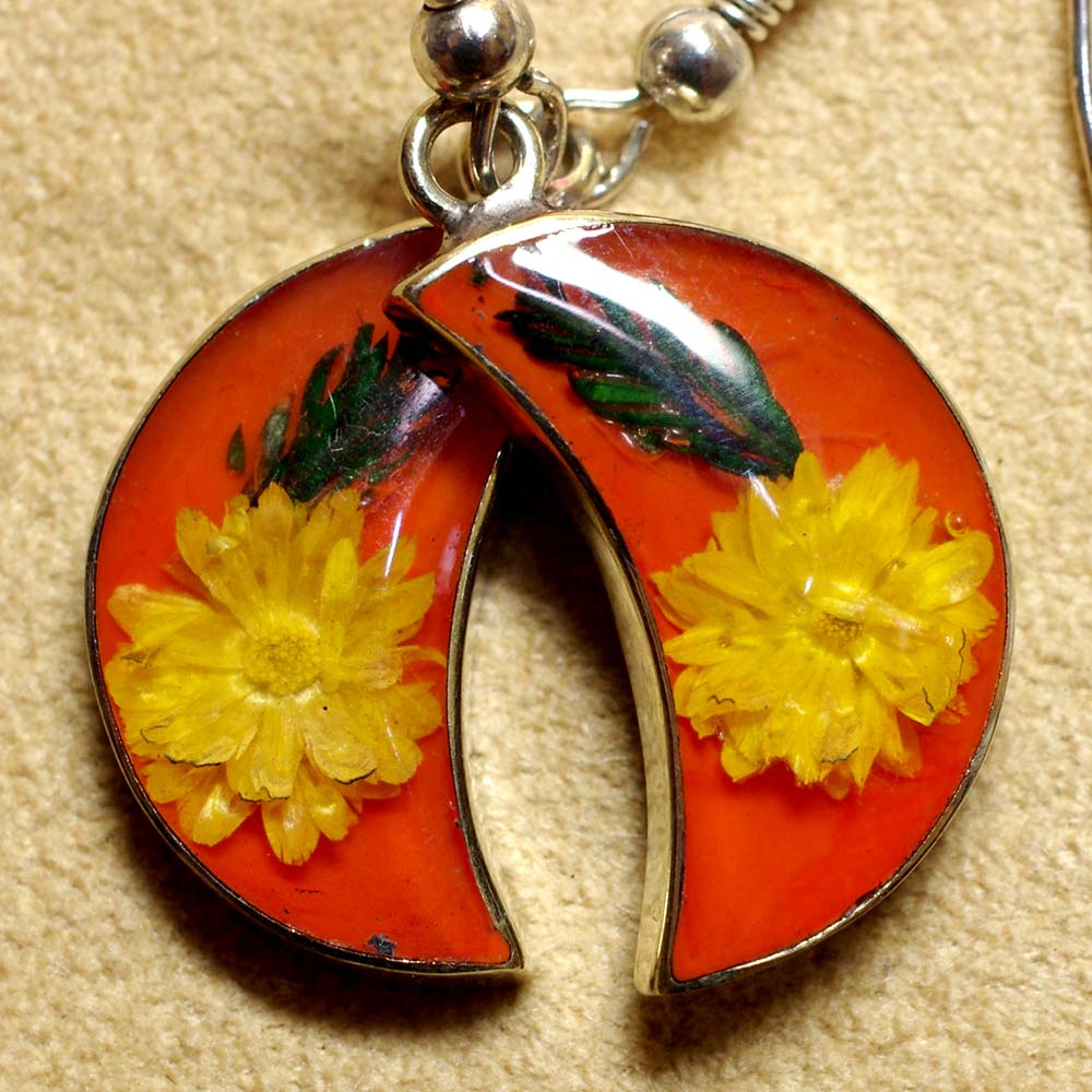 メキシコ アクセサリー ピアス イヤリング 生花 押し花 フラワー エスニック お花入り お花 レトロ 手作り ハンドメイド