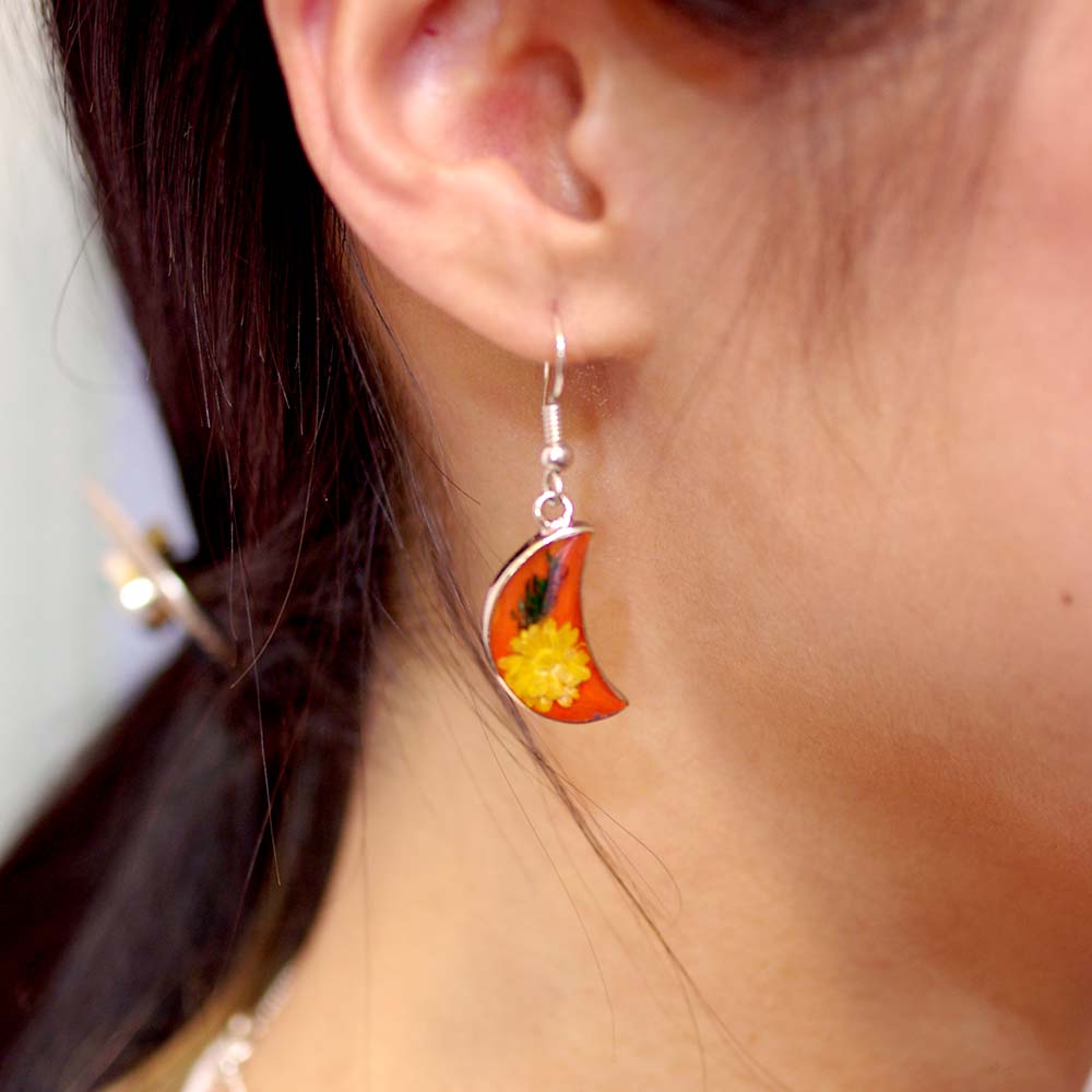 メキシコ アクセサリー ピアス イヤリング 生花 押し花 フラワー エスニック お花入り お花 レトロ 手作り ハンドメイド