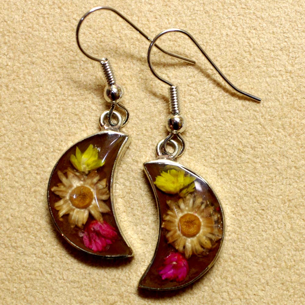 メキシコ アクセサリー ピアス イヤリング 生花 押し花 フラワー エスニック お花入り お花 レトロ 手作り ハンドメイド