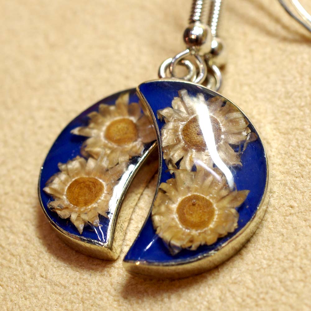 メキシコ アクセサリー ピアス イヤリング 生花 押し花 フラワー エスニック お花入り お花 レトロ 手作り ハンドメイド