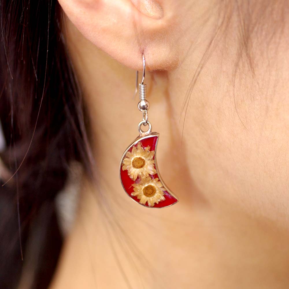 メキシコ アクセサリー ピアス イヤリング 生花 押し花 フラワー エスニック お花入り お花 レトロ 手作り ハンドメイド